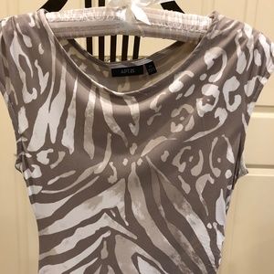 Tan and white ruched dress